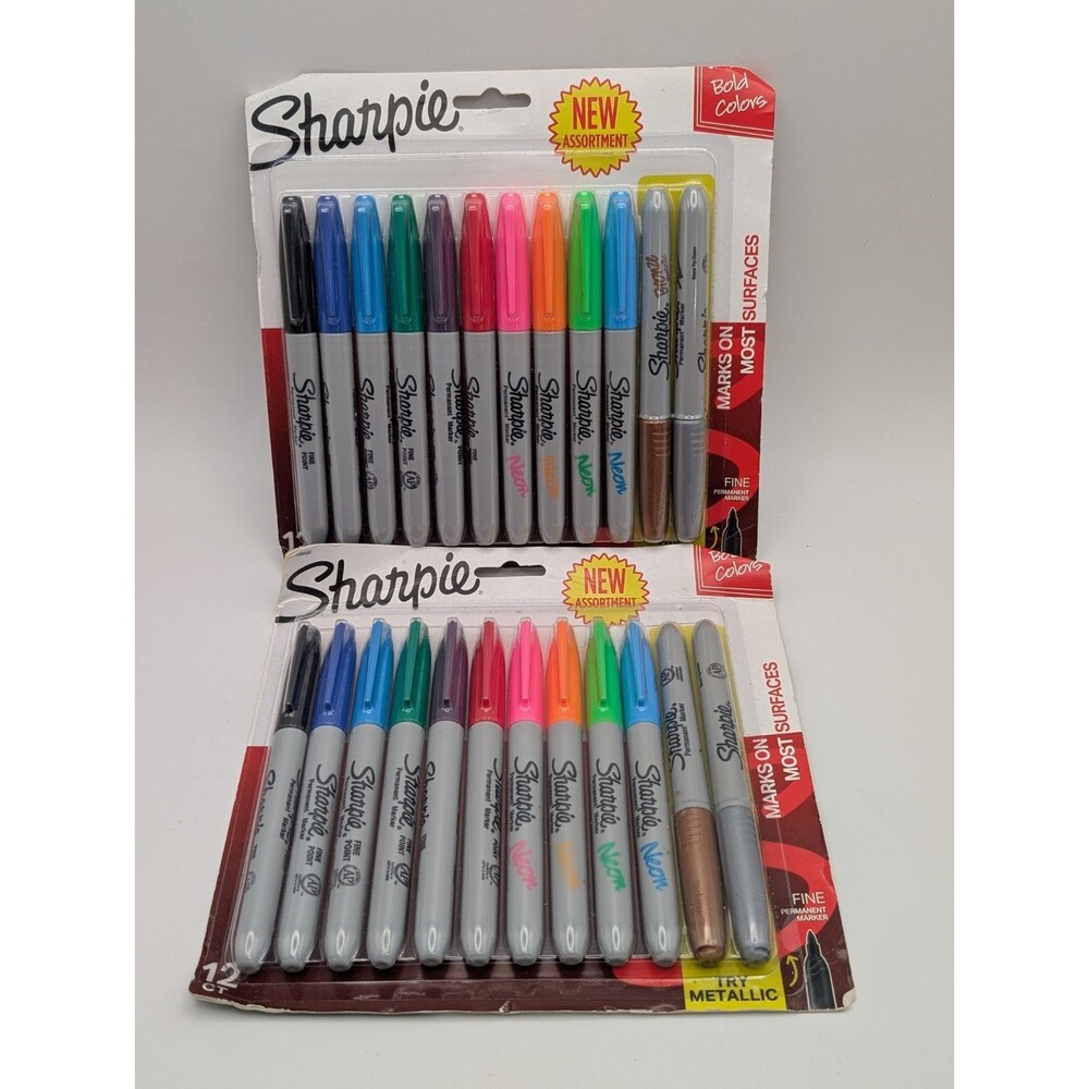 Lot of 2 Sharpie Permanent Markers Fine Point 12 Count Bold Neon New